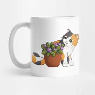 Calico Cat With Flower Mug